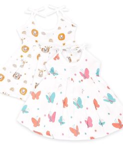 Muslin Frock Jabla - White print - Pack of 2