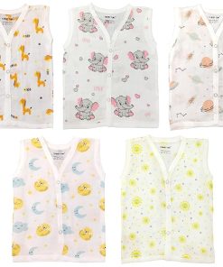 Muslin Front button Jabla - White print - Pack of 5